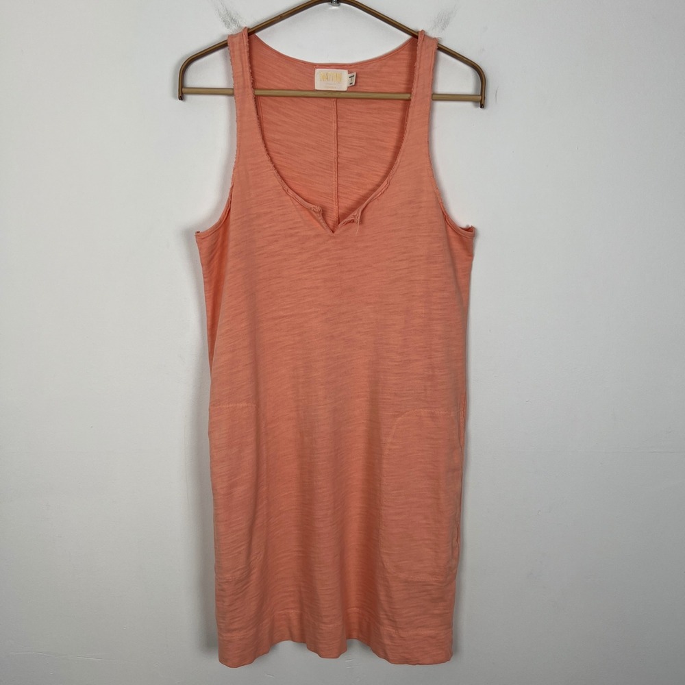 NATION LTD Coral Orange Cotton V Neck Raw Hem Tank Dress Size Small